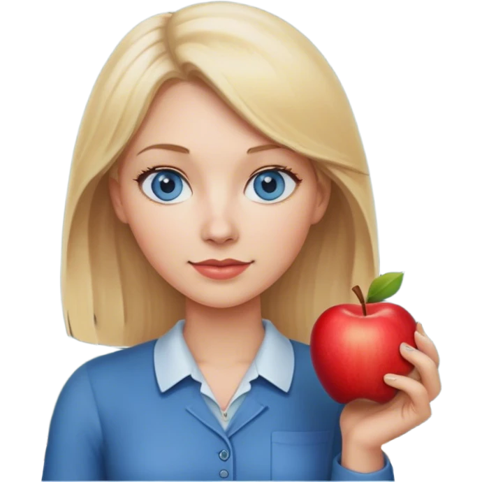 blonde hair blue eyes teacher female with one apple and chalkboard emoji