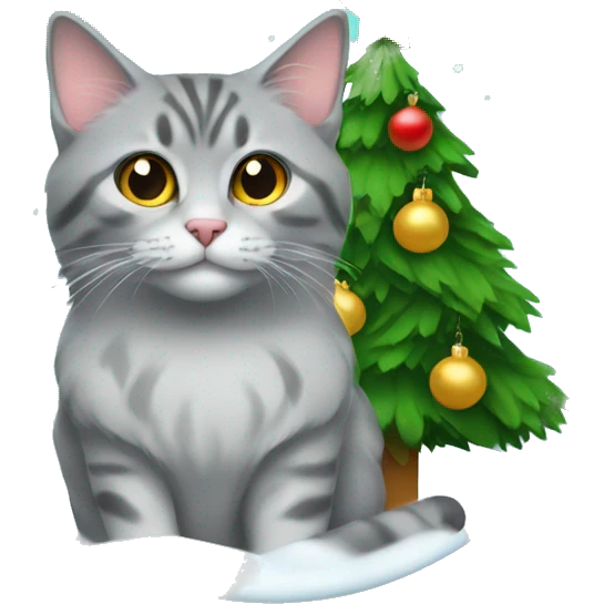 Christmas tree and Siberian gray cat  emoji