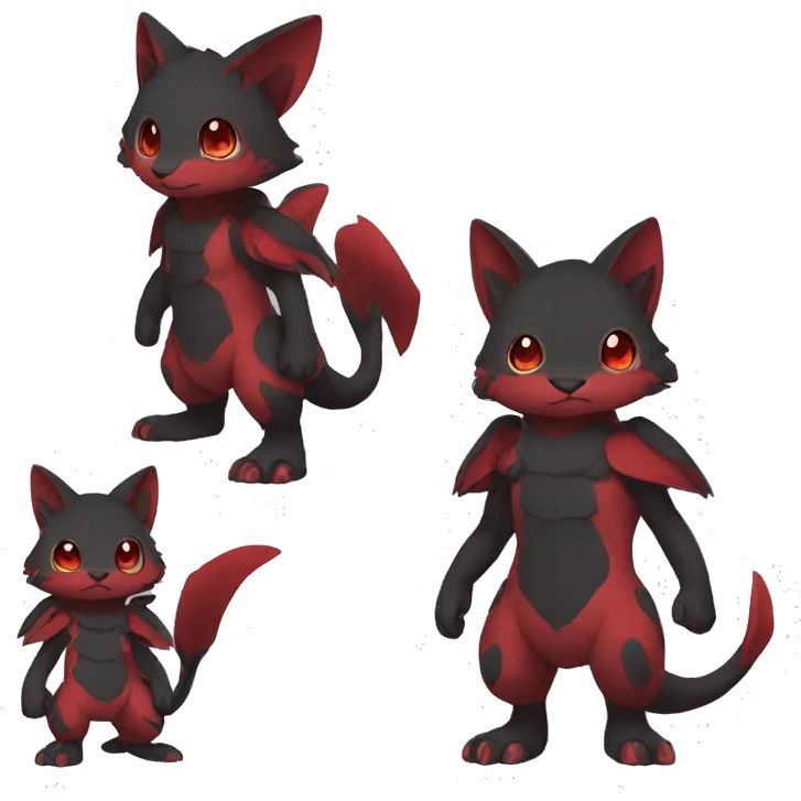 Cute cool black red animal hybrid Fakemon full body emoji