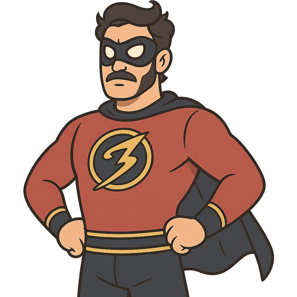 Minnal Murali with his mask and costume, cartoon style emoji