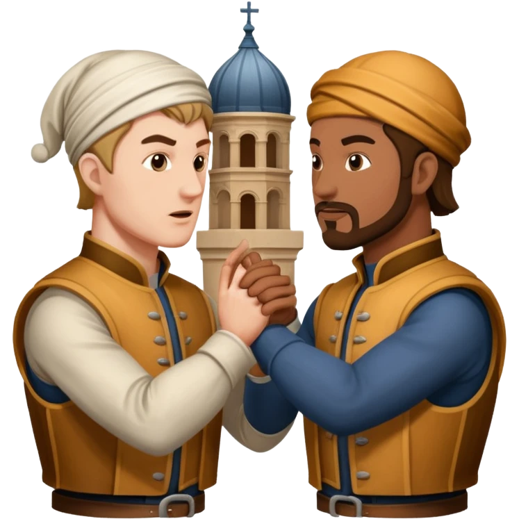 2 people fighting over achitecture style 16th century architects both men emoji
