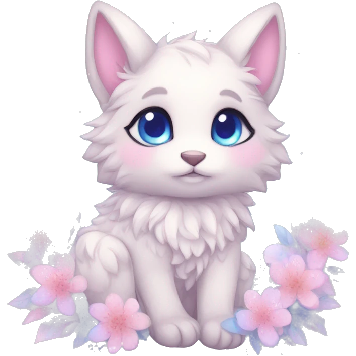 Anthro Cute Cool Blushing Pastel Innocent Shy Kawaii gorgeous sparkly ethereal fantasy animal creature with blue eyes furry sona with flowers and ribbons beautiful aesthetic emoji