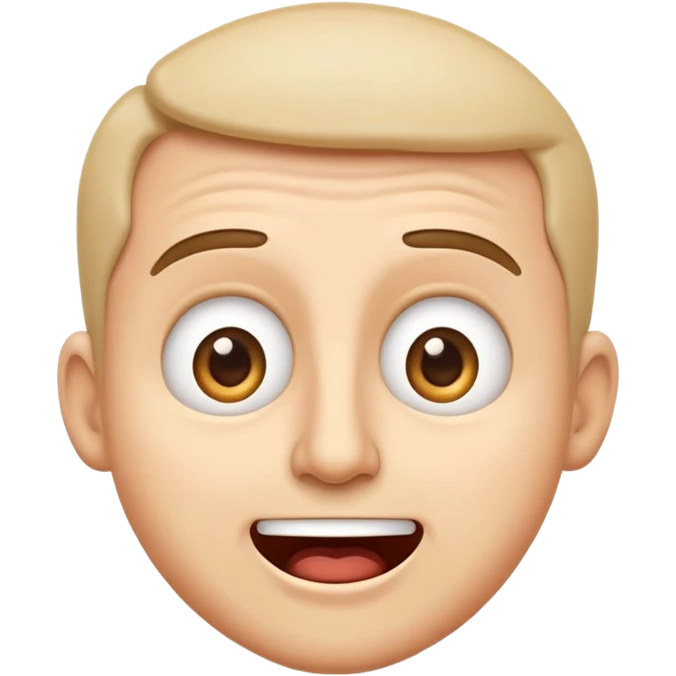 A cartoon-style emoji showing a man’s face: first expression is shocked or surprised with wide eyes and raised eyebrows, then it transitions quickly into a big joyful smile. The transition should be animated, expressive and exaggerated, typical emoji-style emoji