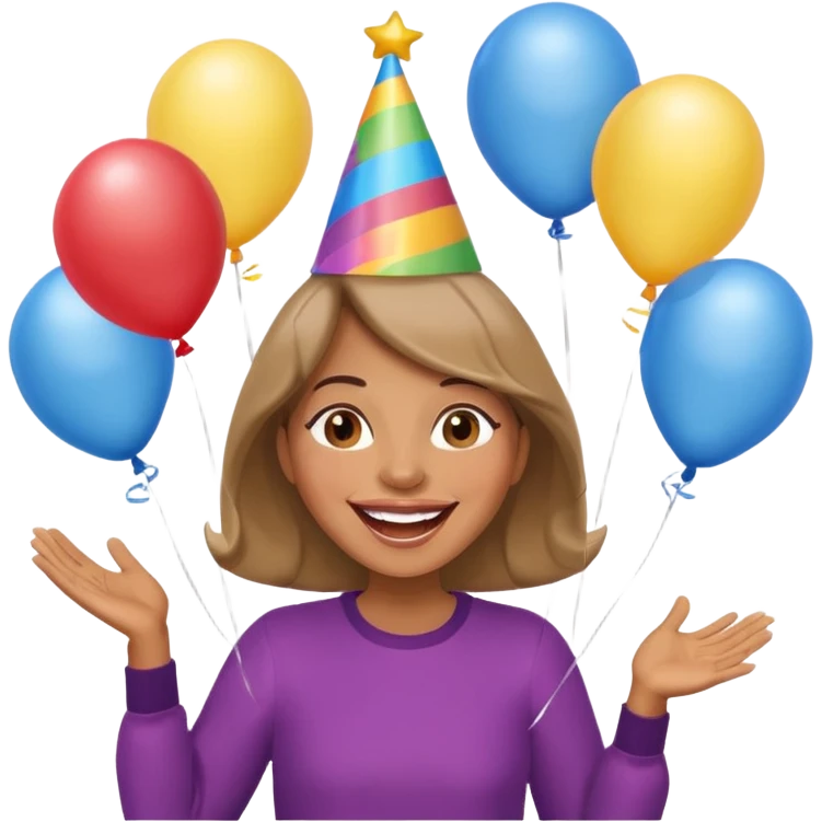 caricatura gorgi gales hembra celebrando feliz con globos y emocion  emoji