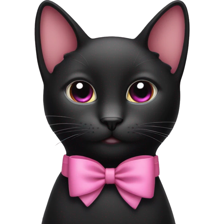  black cat with a pink bow on their right ear emoji