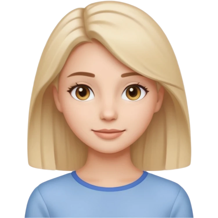 Clean girl influencer emoji-style character, head and shoulders portrait (chest-up crop), minimal makeup, natural glow skin, soft confident smile, sleek hair, neutral pastel outfit emoji