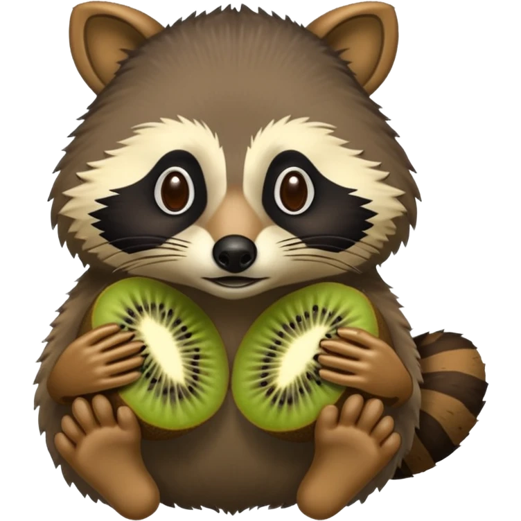 A kiwi with a raccoon's head and human feet emoji