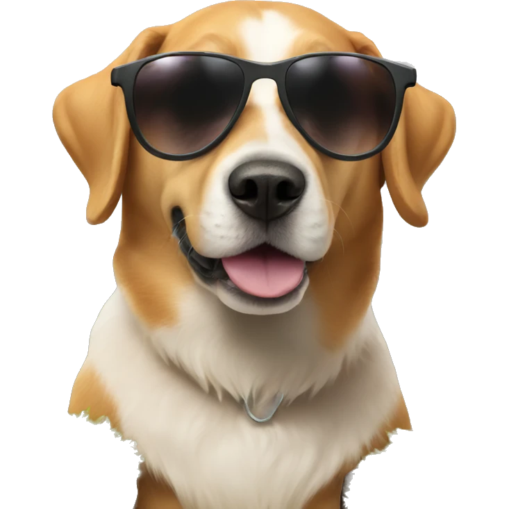 A dog in mountain with sunglasses emoji