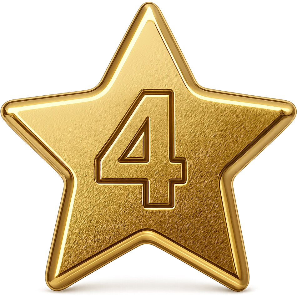 Transform this into a modern icon: a clean, flat gold star with a bold number 4 in the center, minimal shading, outlined style, transparent background. emoji