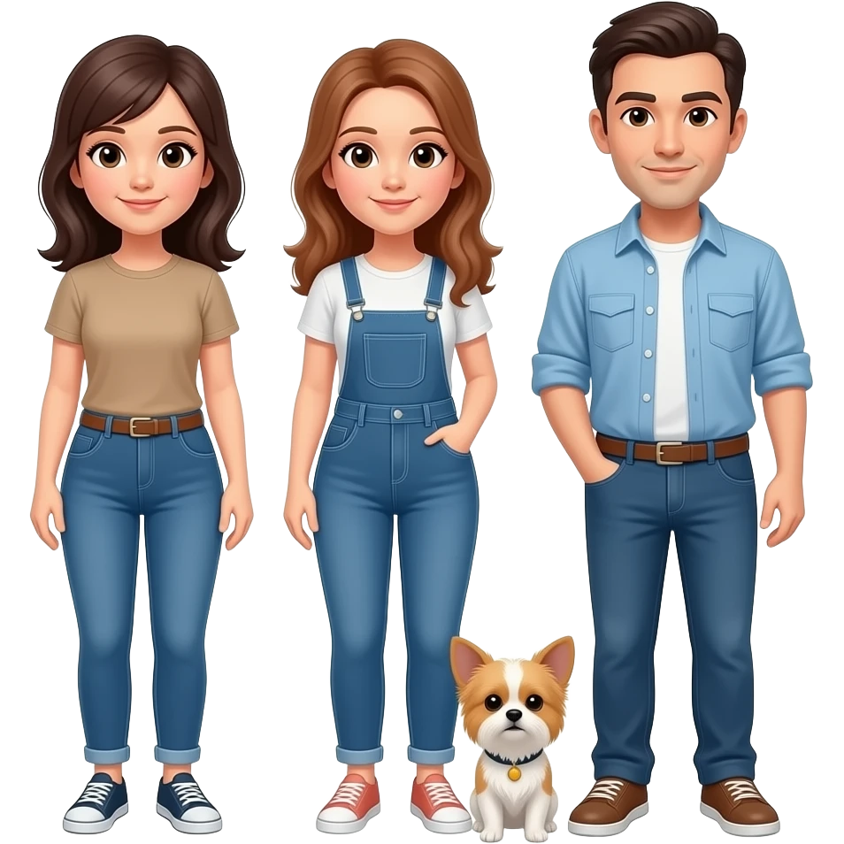 Two women, 1 men with 1 small shih tzu emoji