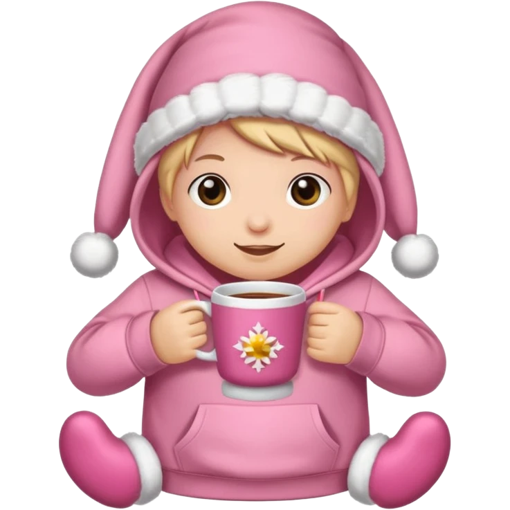 Cute pink hoodie and cup for Christmas slippers emoji