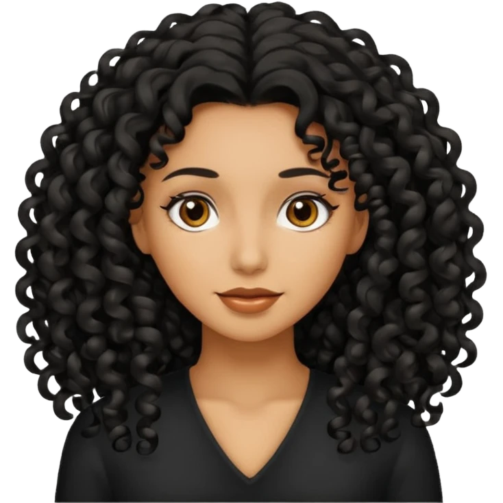 Mujer morena pelo negro rizado largo emoji