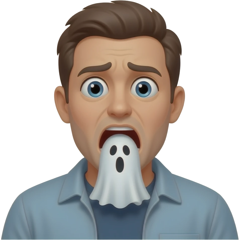 desfocado gritando de medo com um fantasma saindo de sua boca. emoji