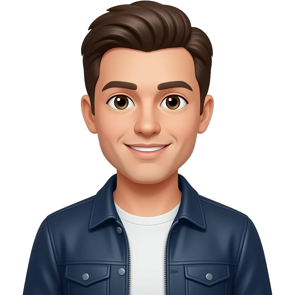 자영업자 살짝 미소  멜방 입고 젊은 남자 emoji