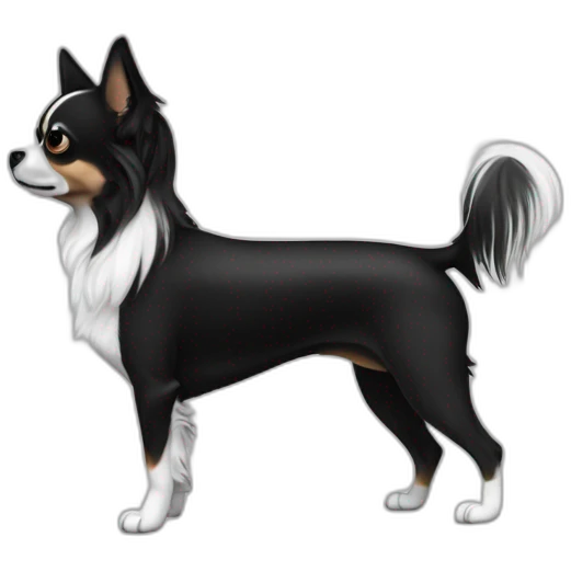 "dog-blackandwhite-longhairbody-barelegs-chihuahuaears-hairyears emoji