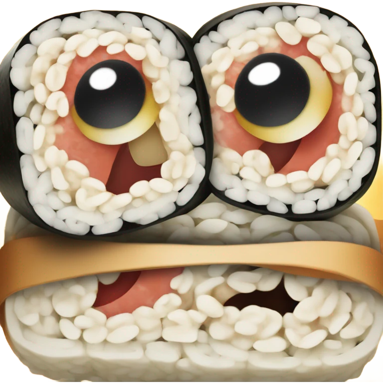 A sushi roll that has a face with eyes a nose and a mouth  emoji