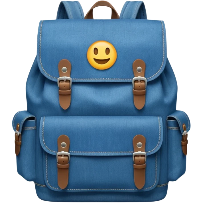 An emoji-style blue denim backpack with a flap top and two small buckle straps attached only on the flap, not connected to the front panel. No front pockets or vertical straps below the flap. Clean and minimal design with two side pockets. Cartoon icon, front view.



 emoji