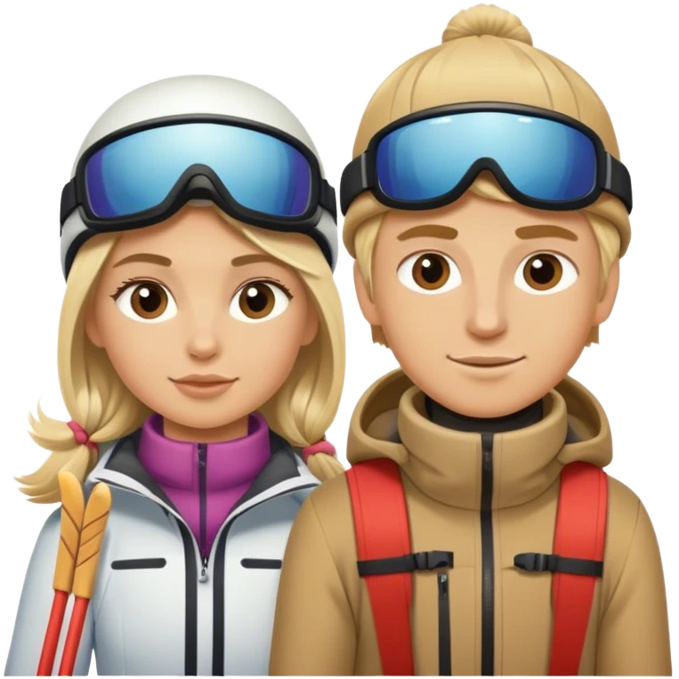 Blonde girl skiing and blonde boy skiing emoji