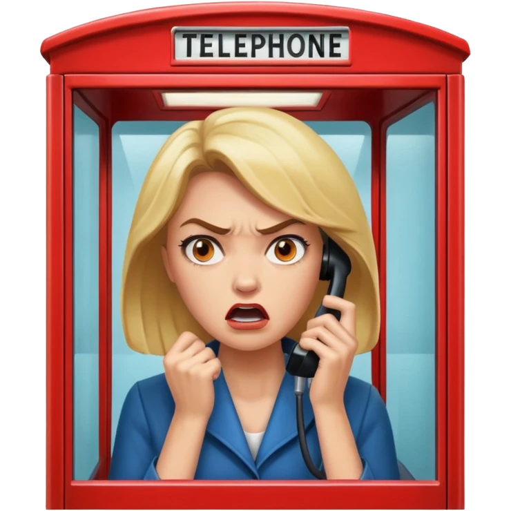 Telephone booth with angry woman inside emoji