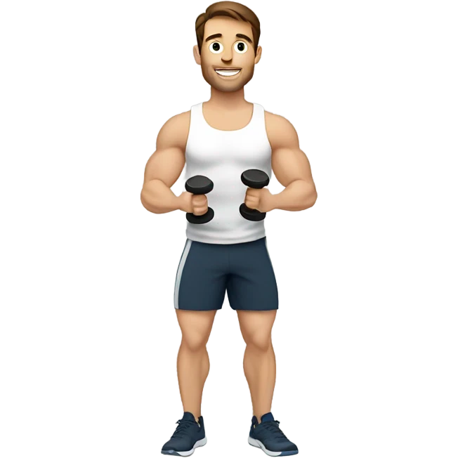 Brown haired fit white man lifting dumbells emoji