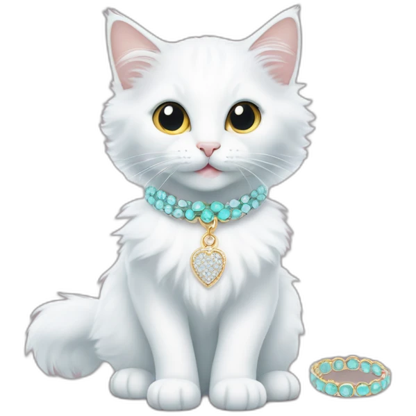Meme of Turkish Angora Cat with jewelry with tagline TIFFANY&CO-COMMUNITY emoji