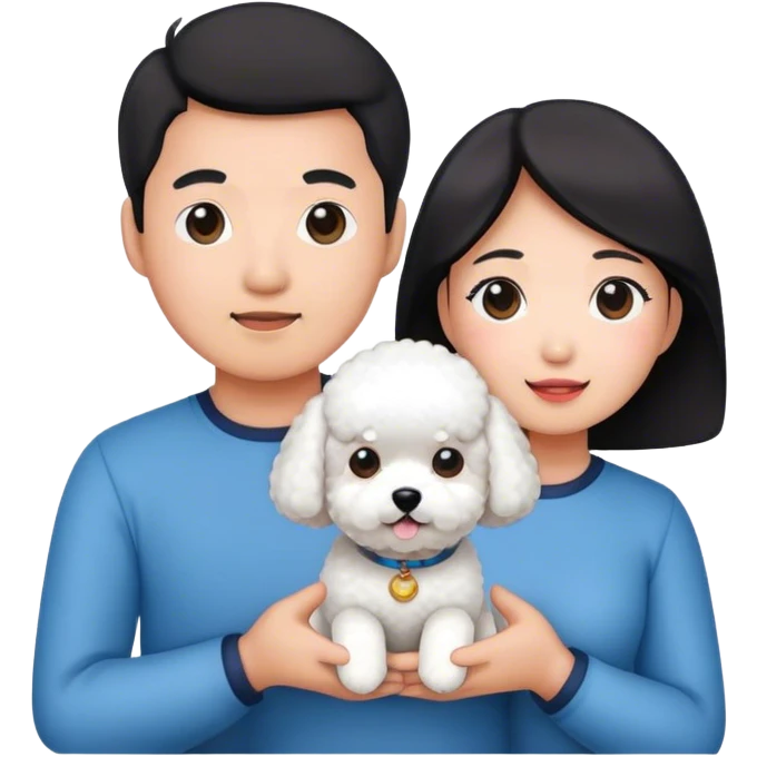 asian man and woman holding a bichon emoji