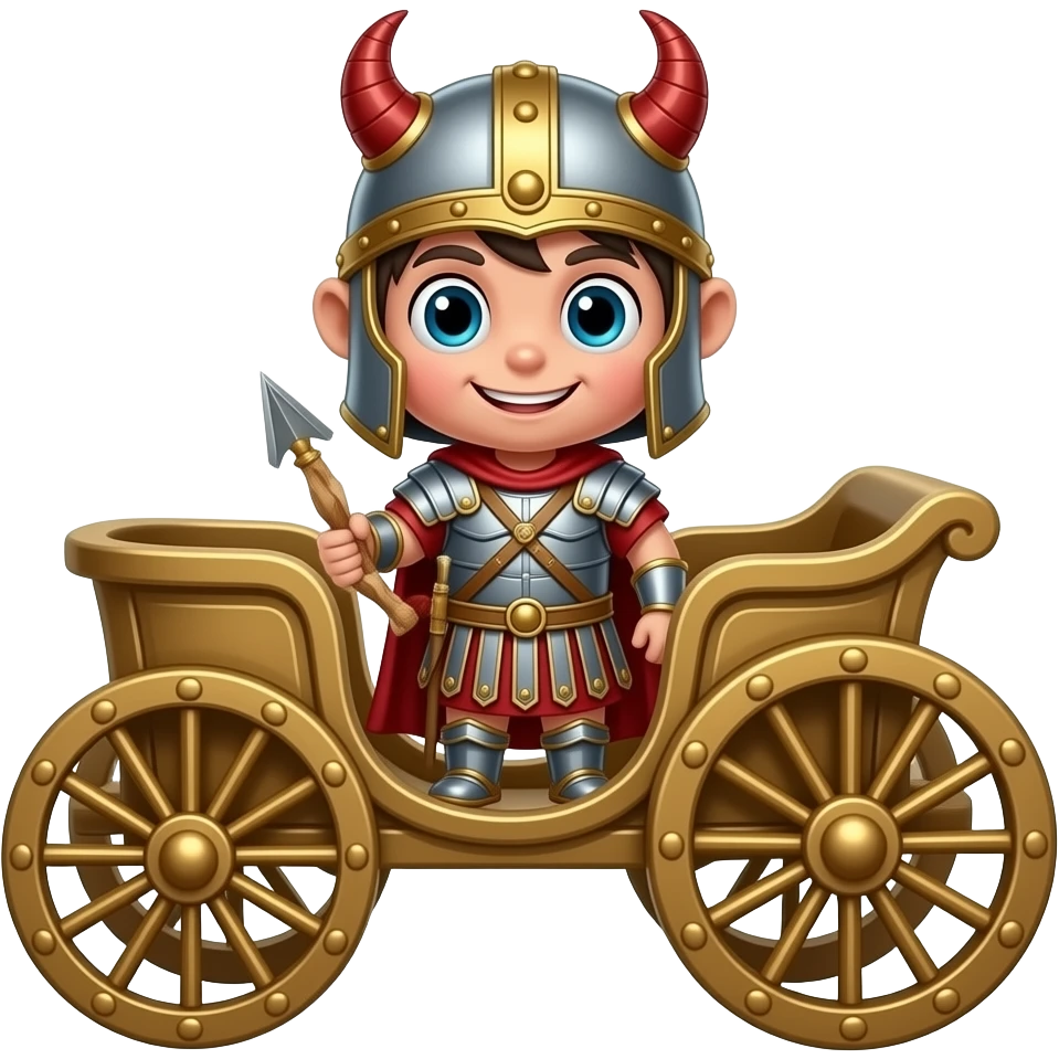 cute devil in roman armor standing in a roman chariot emoji
