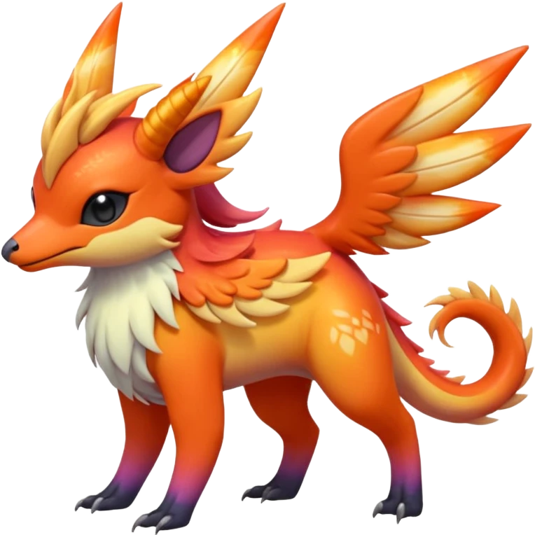  Shiny iridescent light warmly colored reddish-orange-gold-gradients neon vibrant colorful pastel flourishing flurry fuzzy Nargacuga-Palkia-Meloetta-Noibat-fusion-animal-Fakémon-hybrid-creature, by griffsnuff emoji