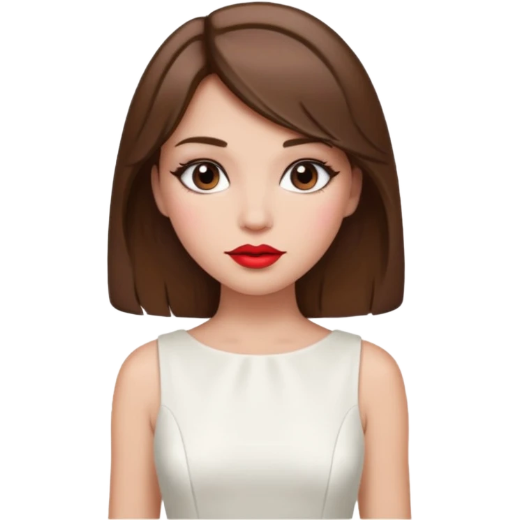 a middle brown hair girl with elegant white dress, wearing makeup emoji