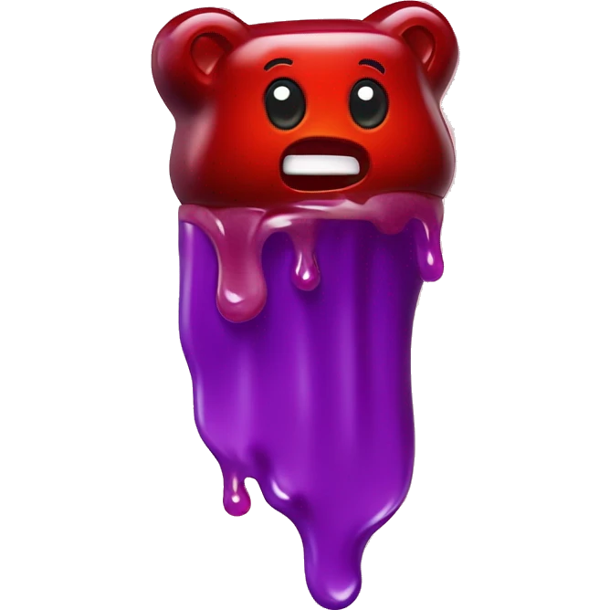 Purple gummy bear with red chamoy sauce dripping rom the top of it  emoji
