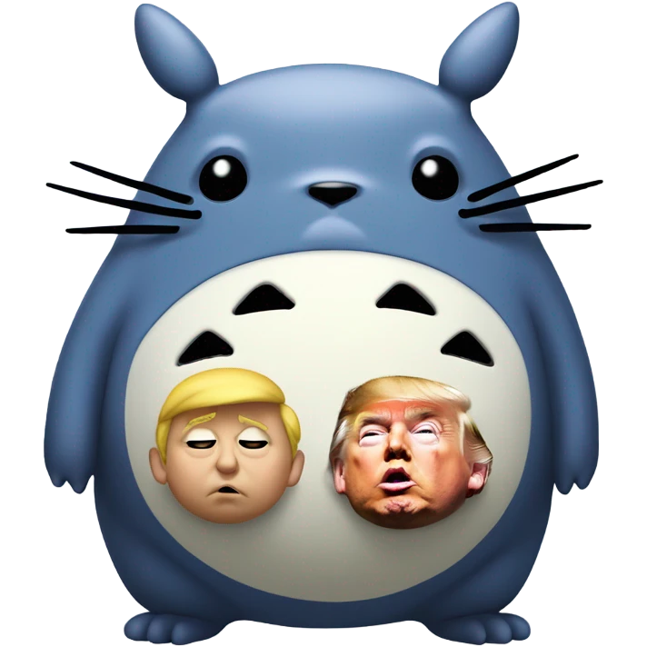Photo realistic Donald Trump, kissing Totoro at the beach by the pool emoji
