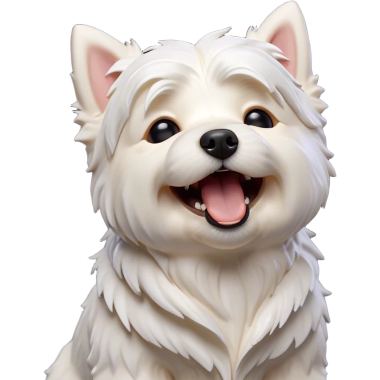 Cinematic Cute Yawning West Highland White Terrier Portrait Emoji, Head tilted slightly with a dramatic, wide-open yawn, showcasing a soft, fluffy white coat with floppy ears slightly drooping and round dark eyes barely open in drowsy contentment, Simplified yet irresistibly adorable features, highly detailed, glowing with a soft, cozy glow, high shine, relaxed yet expressive, stylized with a touch of whimsy, bright and endearing, soft glowing outline, capturing the essence of a sleepy yet affectionate companion, so drowsy it feels like it could stretch out of the screen and curl up for a nap! emoji