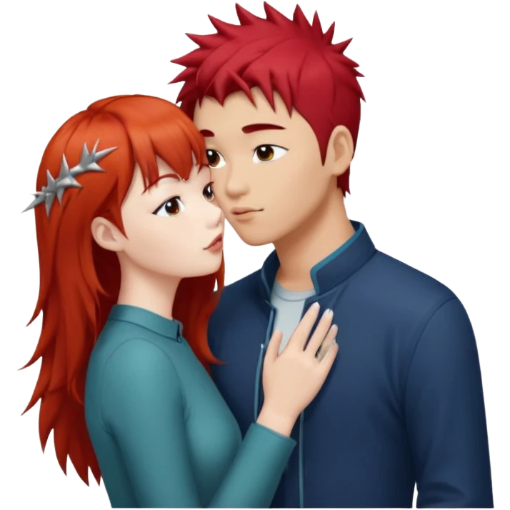 Asian Spiky short red hair  guy kissing redhead white girl with bangs long hair  emoji