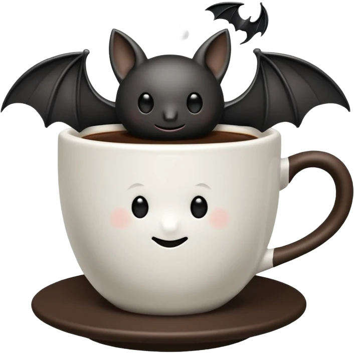 a steaming coffeecup with a bat sitting on it emoji
