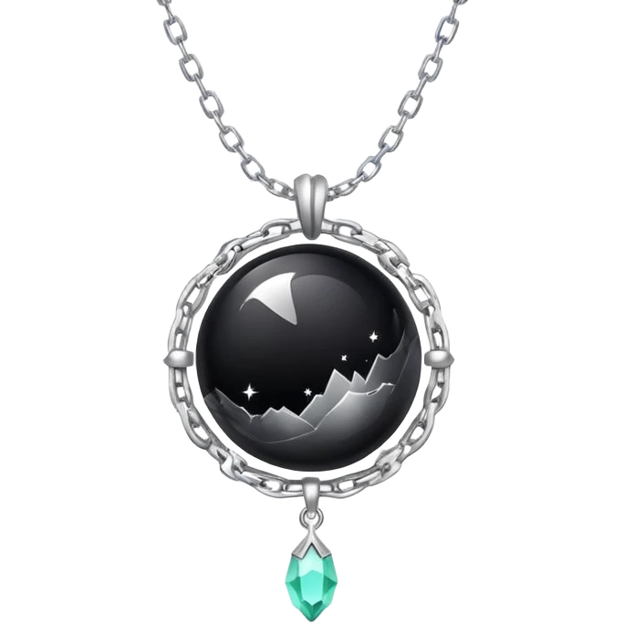 ethereal onyx stone radiating silver energy, cosmic dust around it, delicate floating chain emoji