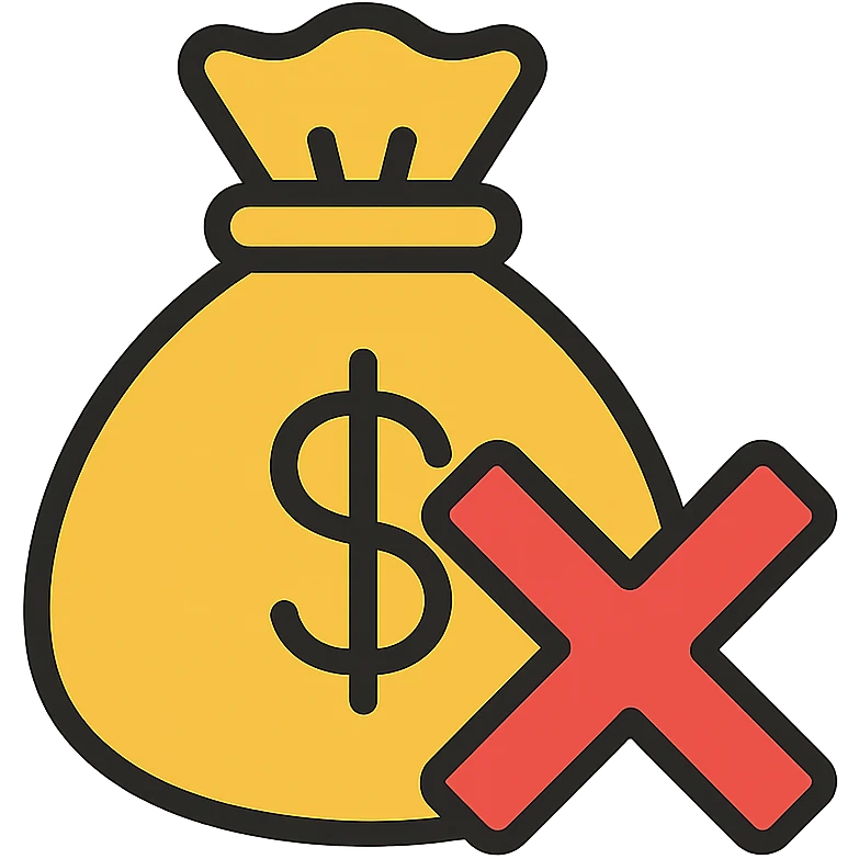 a bag of money with a bold red cross over it, clear and simple icon style emoji