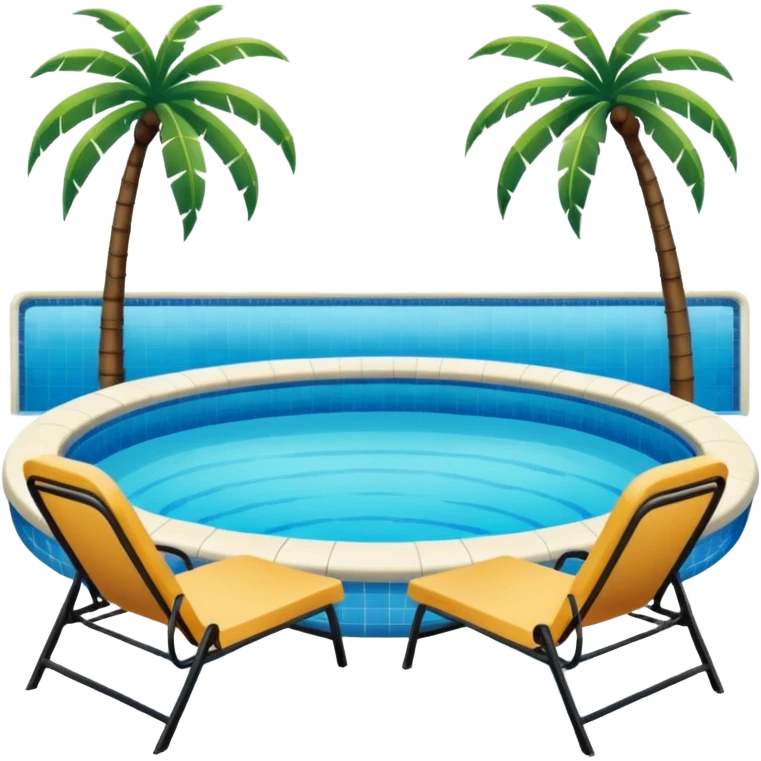 Big swimming pool with chairs and palm trees emoji