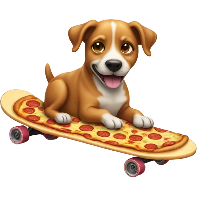 Dog eating a pizza on skateboard emoji