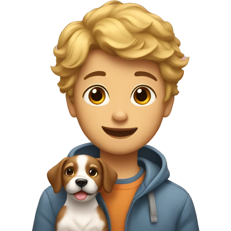 A boy with a puppy emoji
