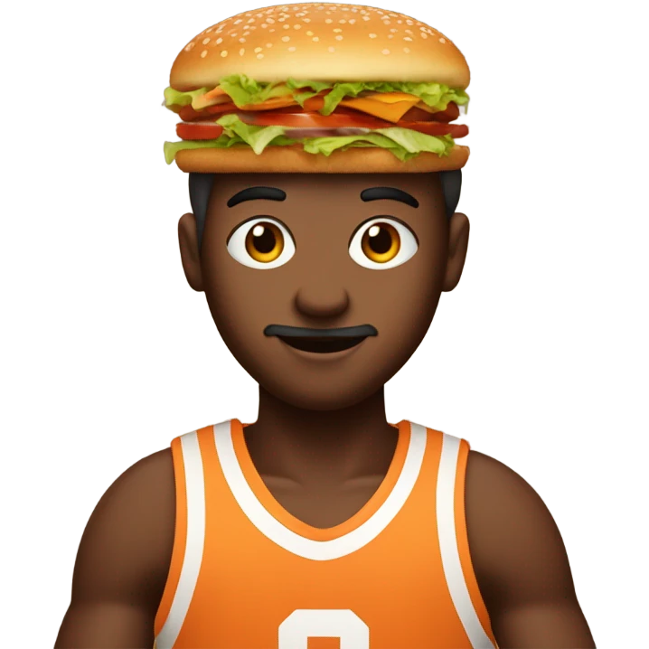 Tiny basketball player made out of hamburgers wearing number 0  emoji