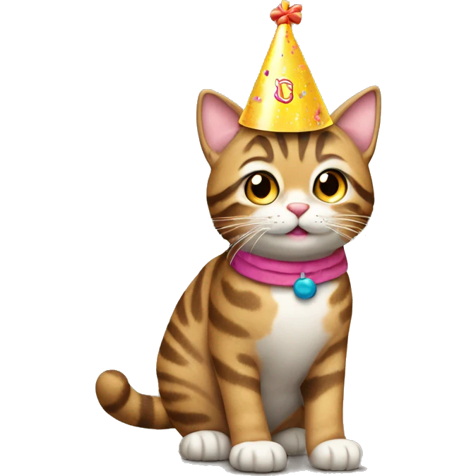 Tabby cat with a birthday hat, full body  emoji