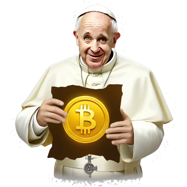 The pope holding Bitcoin emoji
