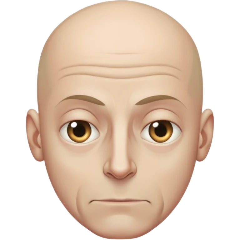 Steven Miller, bald, very grim expression, very narrow face, pronounced sagging eyelids lower on outer sides, bottom lip sticking out emoji