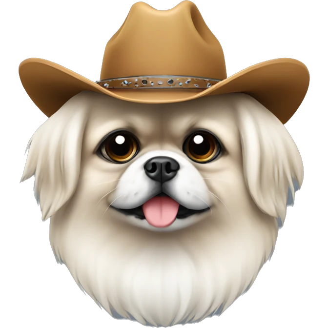 White Pekingese wearing a cowboy hat emoji