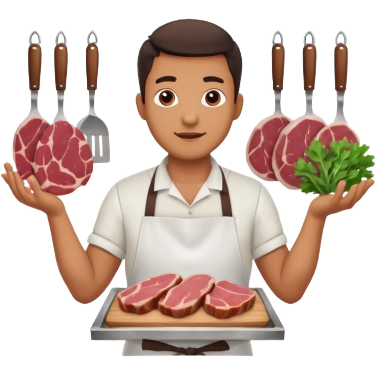 Una carnicería chapala con carnes y un señor promocionando emoji