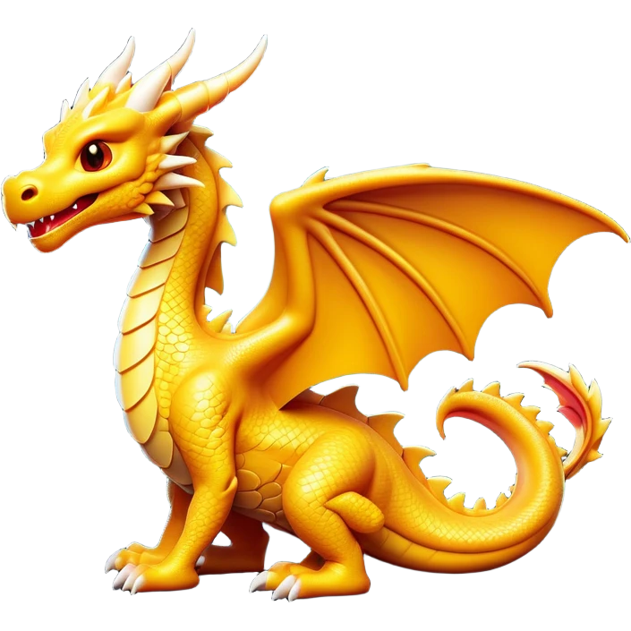 Clash of Clans aesthetic: Cinematic Playful Dragon Emoji, rendered in a 3D vector-style similar to standard emojis with minimal shading and bold, simplified shapes. A compact, isometric dragon with majestic wings and intricately scaled details, softly glowing with a legendary, mythical charm. Simplified yet unmistakably iconic, highly detailed and consistent, glowing with a soft radiant brilliance and high shine. Stylized with a touch of fantastical might and a soft glowing outline, capturing the essence of a mighty dragon with a friendly, playful demeanor! emoji