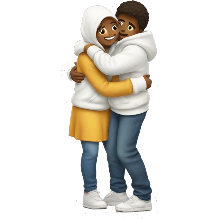 An emoji of a man wearing a white hoodie, standing next to his sister. He is hugging her warmly, showing a close sibling bond emoji