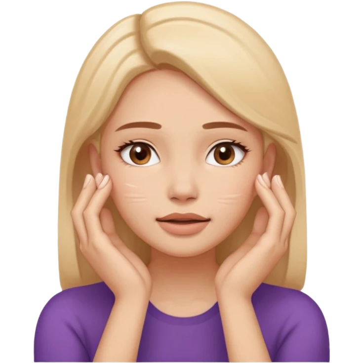 Simple emoji of a woman touching her face with both hands, hands pressing on cheeks and jaw, clear facial exercise with hands, easy to understand, simple icon, no beauty, no makeup, no medical elements
 emoji