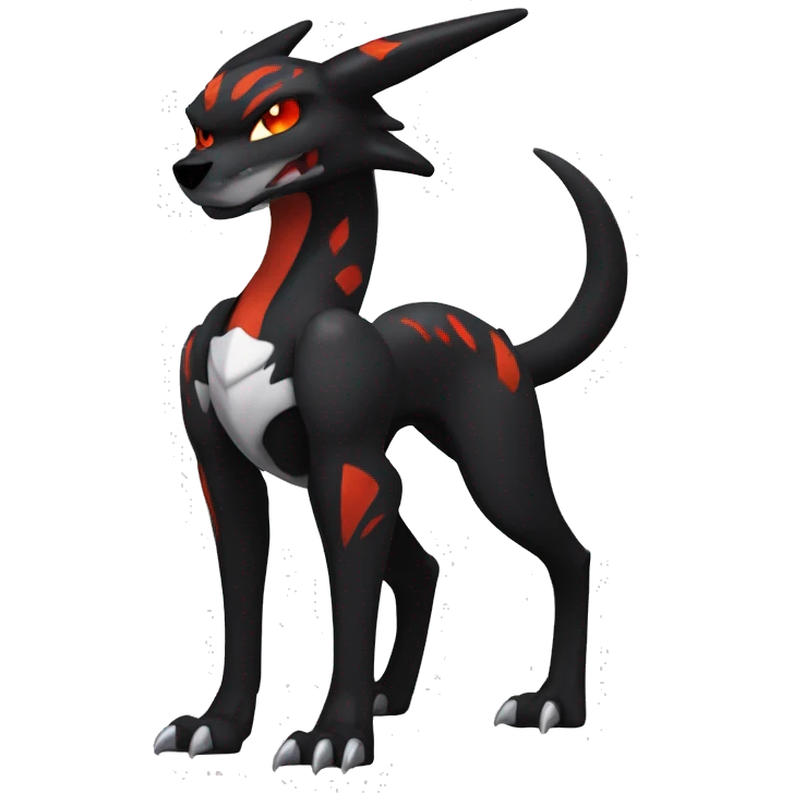 Black Cool Edgy Anthro Sergal-Houndoom-Charizard Fakémon  with White and Red Edgy markings emoji
