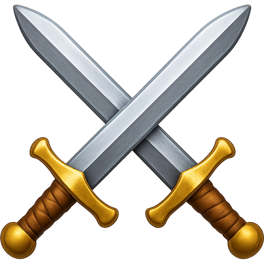 Сгенерируй мне в стиле детализированного емодзи два скрещенных меча железных на пнг фоне без фона emoji
